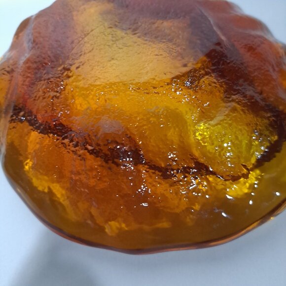 Blenko Free Form Ashtray 6.5"x 2"  Amber Art Glass Heavy Modernist Amoeba Blob - Picture 8 of 16